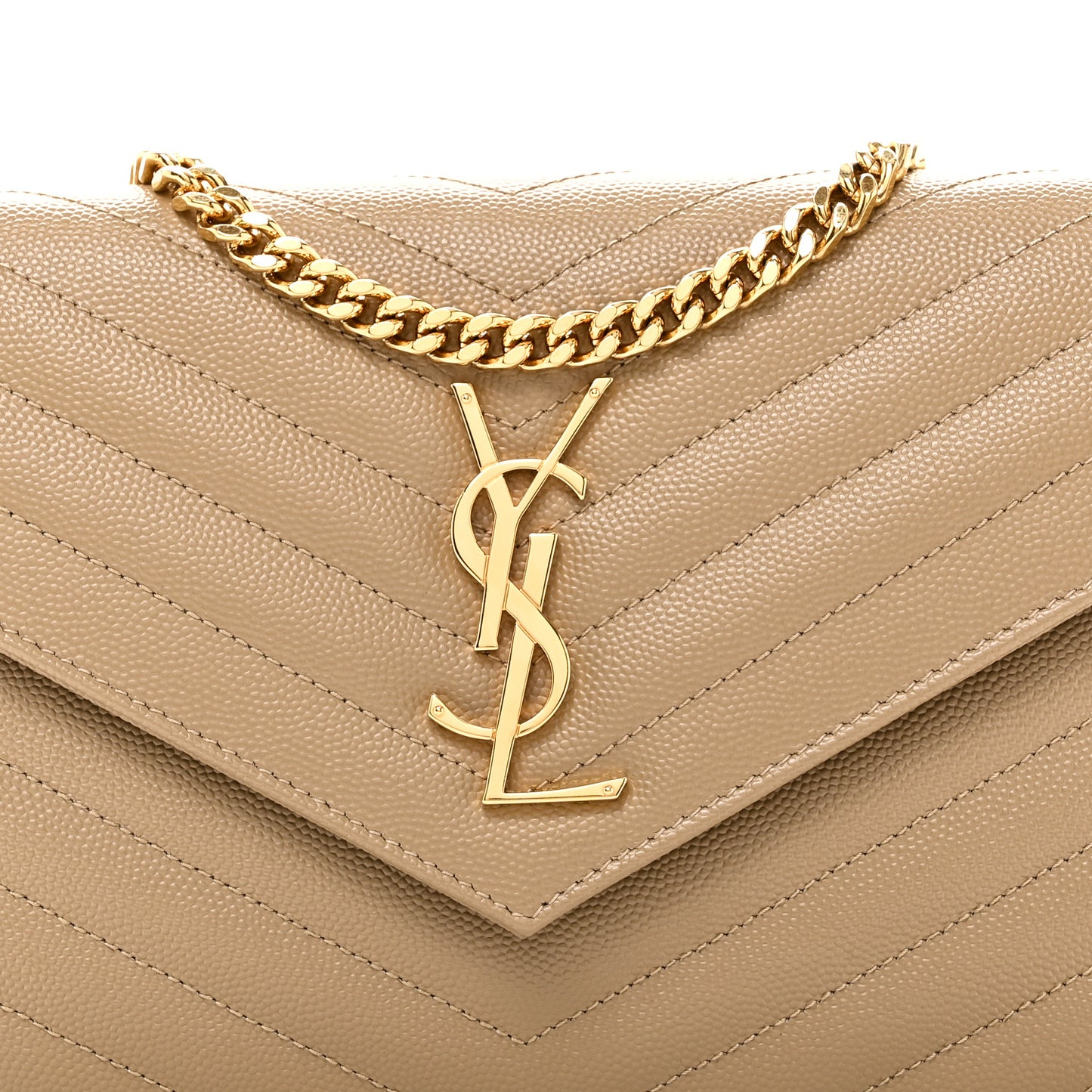 Grain De Poudre Matelasse Chevron Monogram Chain Wallet Dark Latte