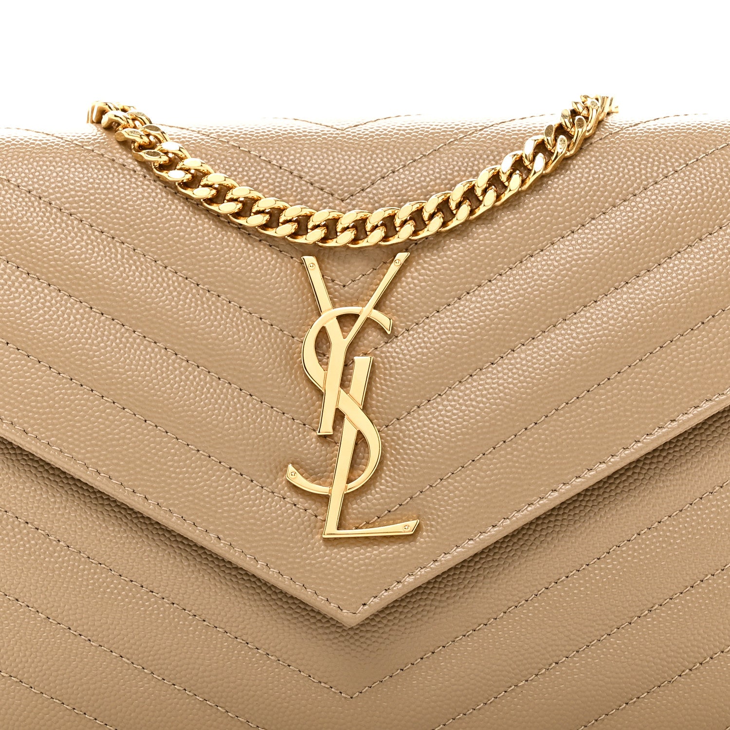 Saint Laurent Grain De Poudre Matelasse Chevron Monogram Chain Wallet Dark Latte 7 of 10