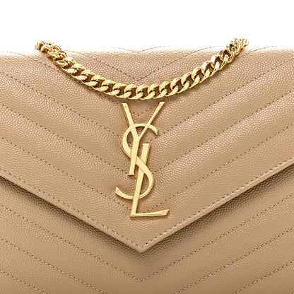 Saint Laurent Grain De Poudre Matelasse Chevron Monogram Chain Wallet Dark Latte 7 of 10