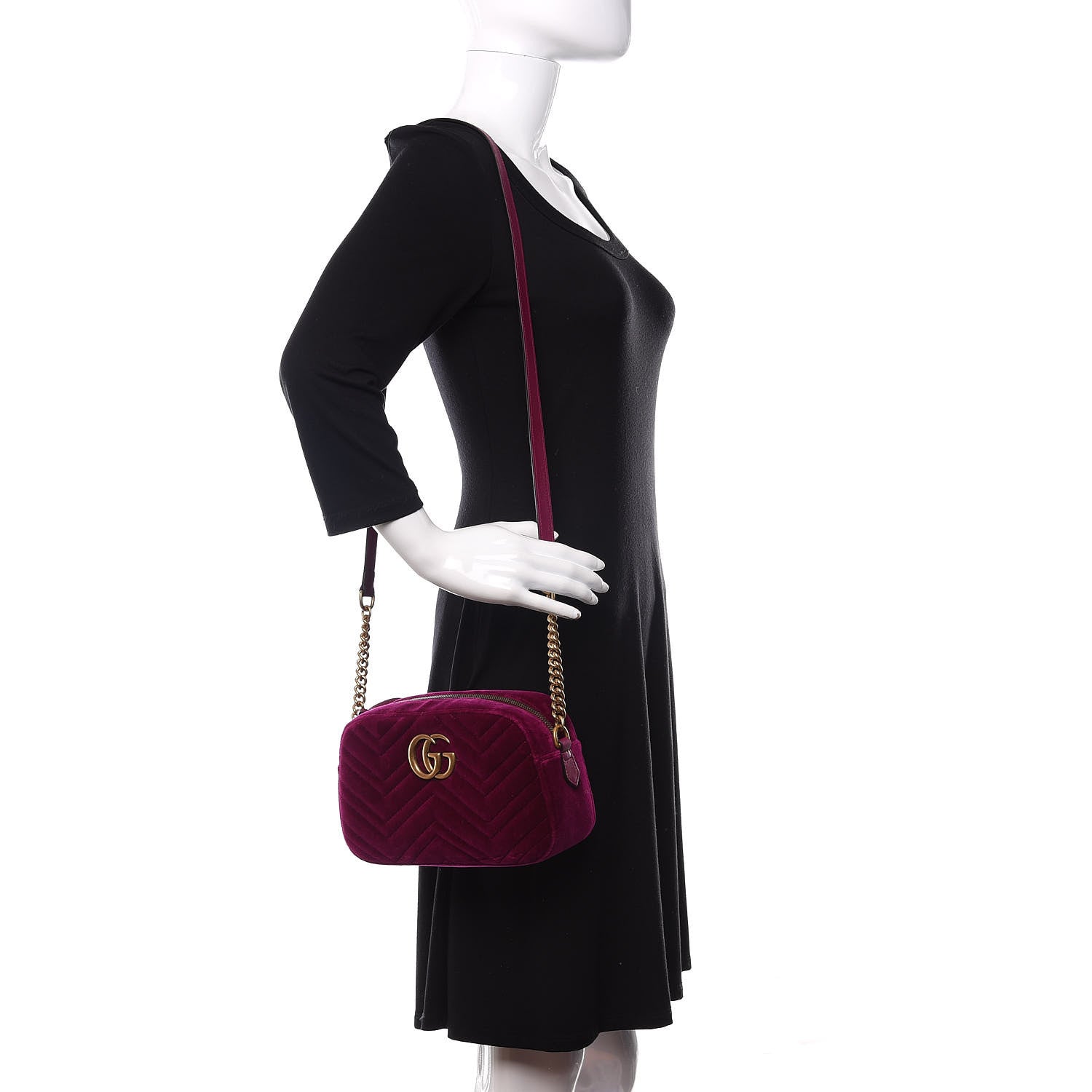 Gucci Velvet Matelasse Small GG Marmont Chain Shoulder Bag Fuchsia Violet Cyclamen 2 of 11