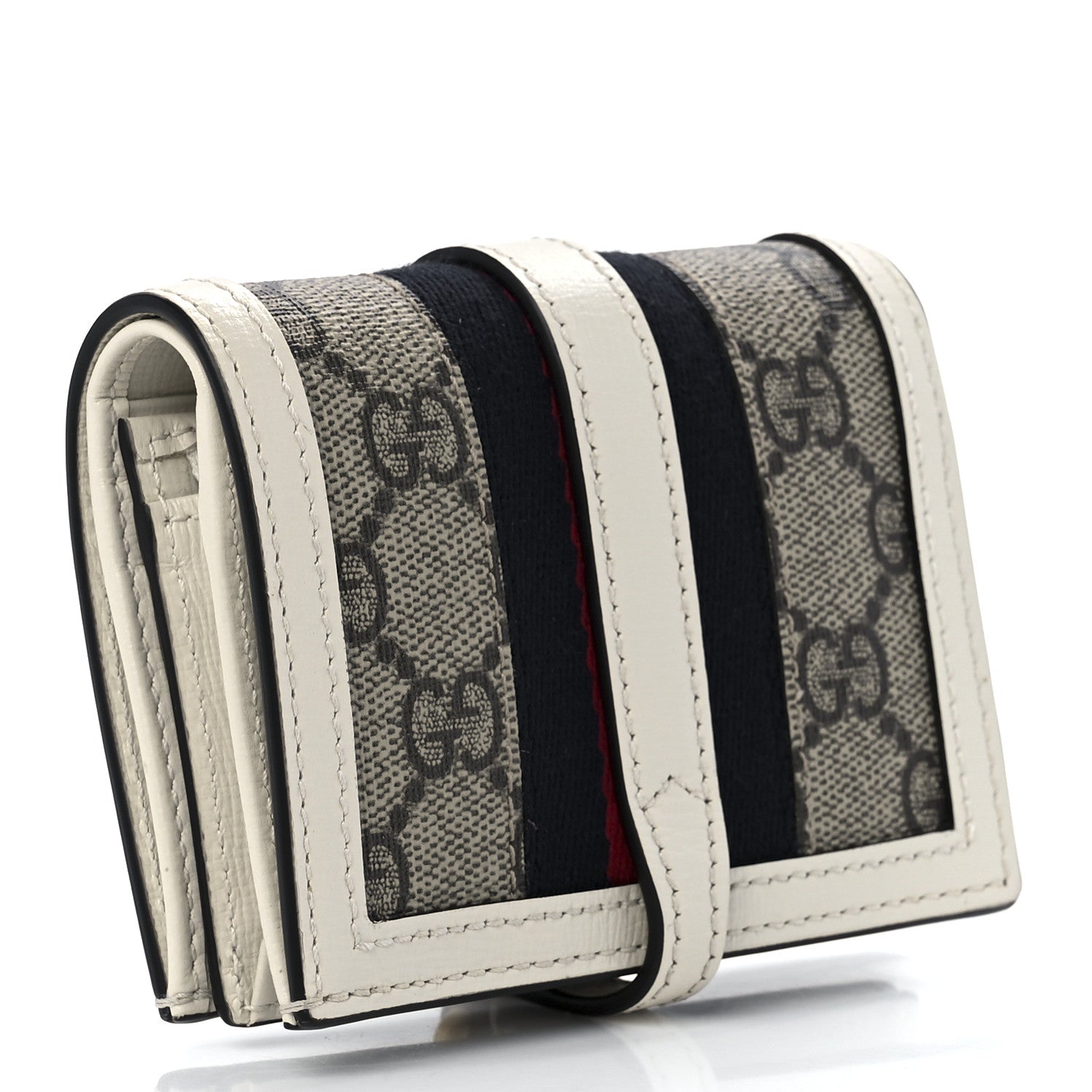 Gucci GG Supreme Monogram Textured Dollar Calfskin Web Jackie 1961 Card Case Beige Ebony Mystic White 3 of 12