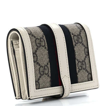 Gucci GG Supreme Monogram Textured Dollar Calfskin Web Jackie 1961 Card Case Beige Ebony Mystic White 3 of 12