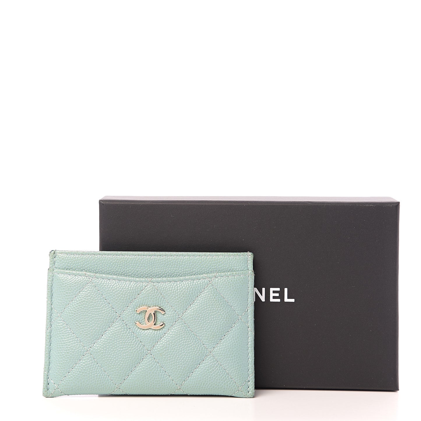 Caviar Quilted Card Holder Light Blue
