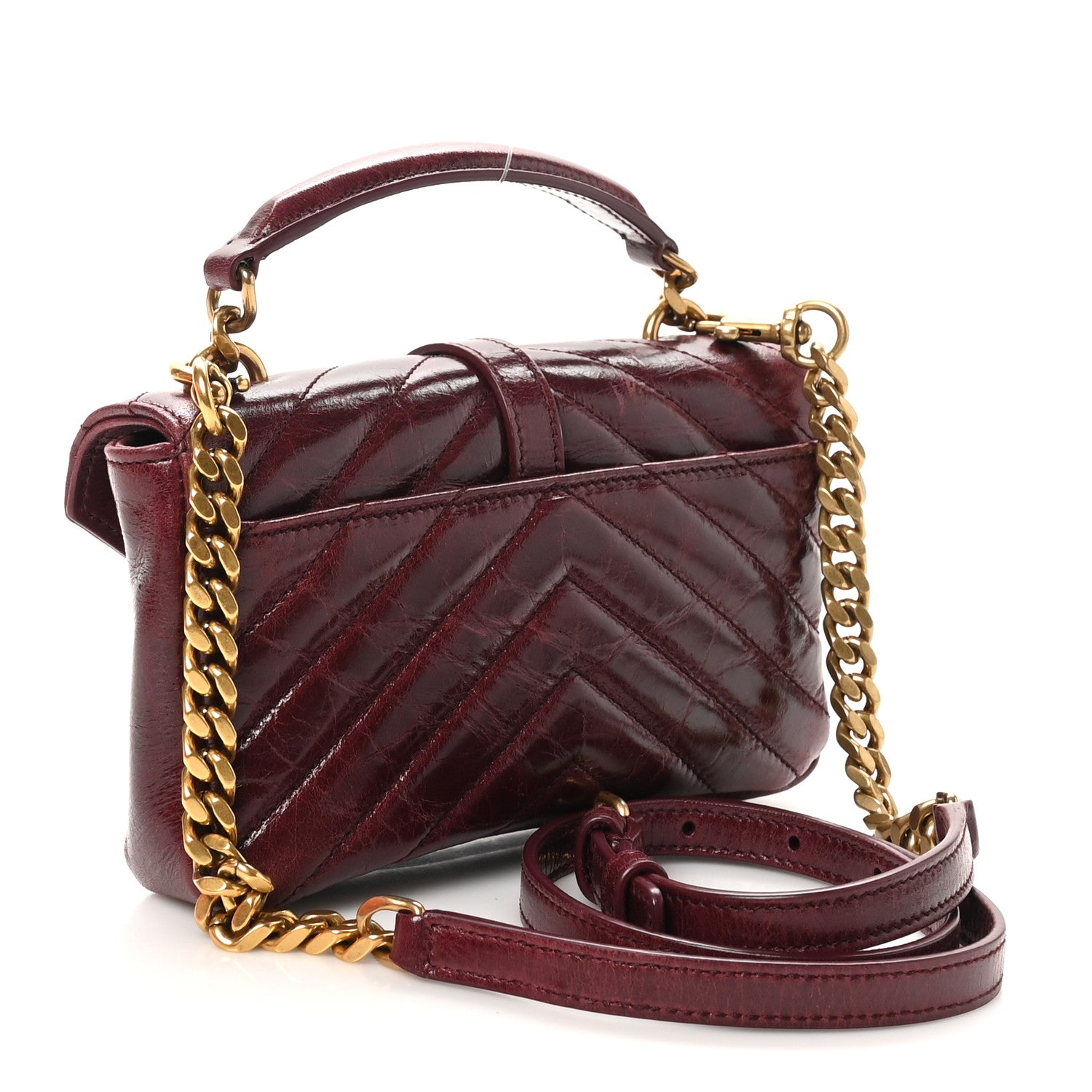 Saint Laurent Shiny Calfskin Matelasse Chevron Monogram Mini College Bag Deep Hot Wine 3 of 11