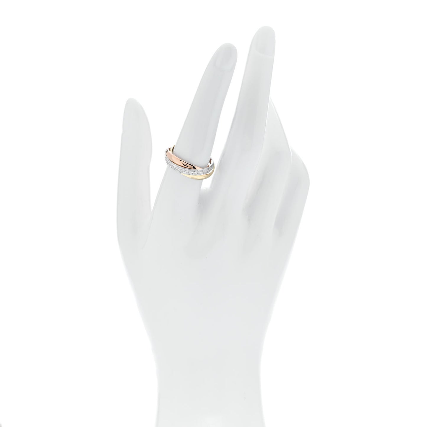 18K White Yellow Pink Gold Diamond Small Trinity Paved Ring 55 7.25
