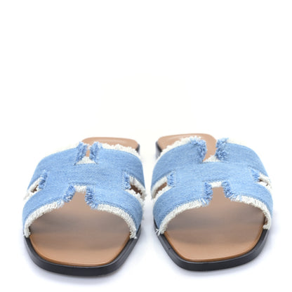 Hermes Denim Oran Fringe Sandals 41.5 Bleu Clair 2 of 8