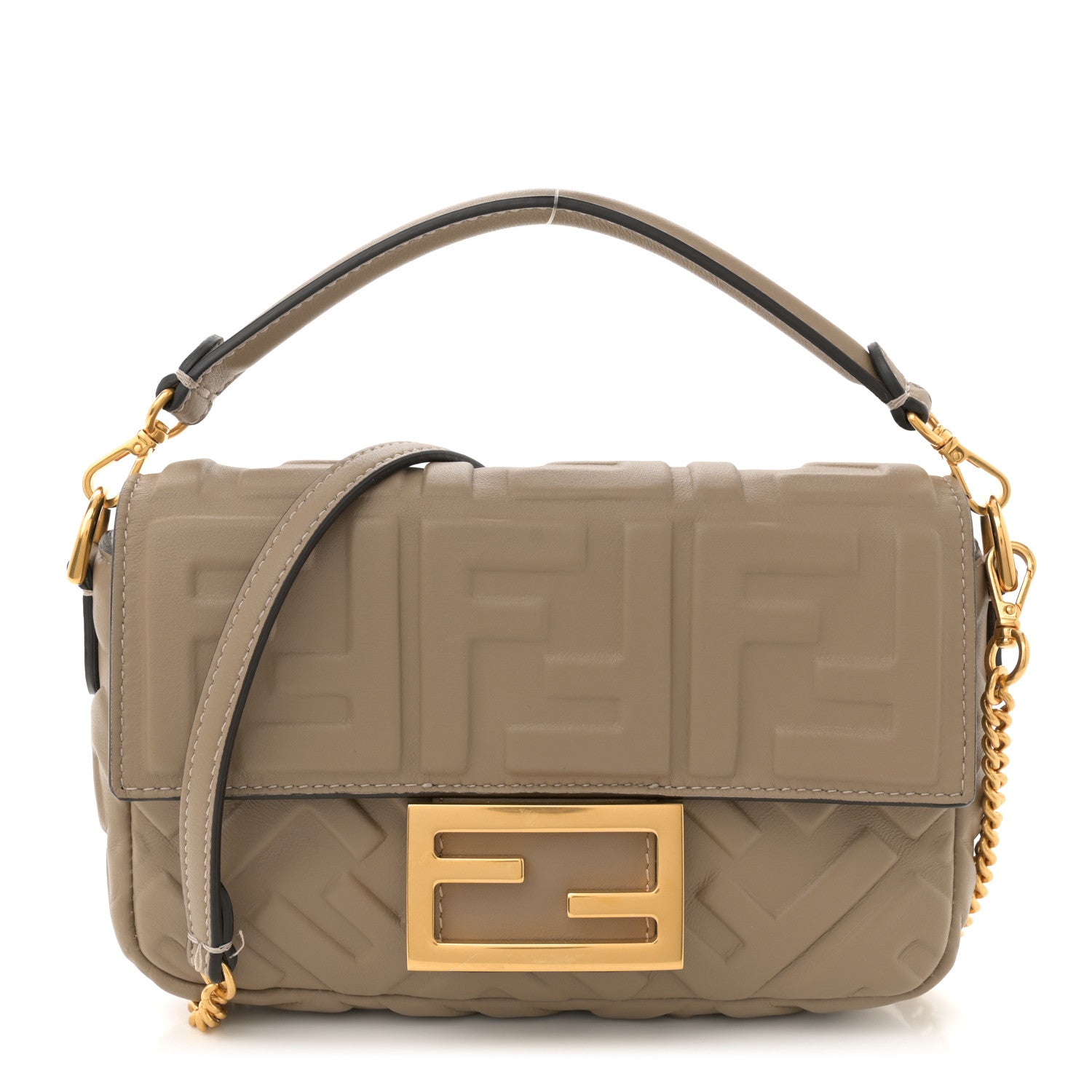 Fendi Nappa FF 1974 Embossed Mini Baguette Dove Gray 1 of 13
