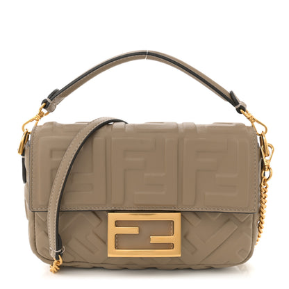 Fendi Nappa FF 1974 Embossed Mini Baguette Dove Gray 1 of 13