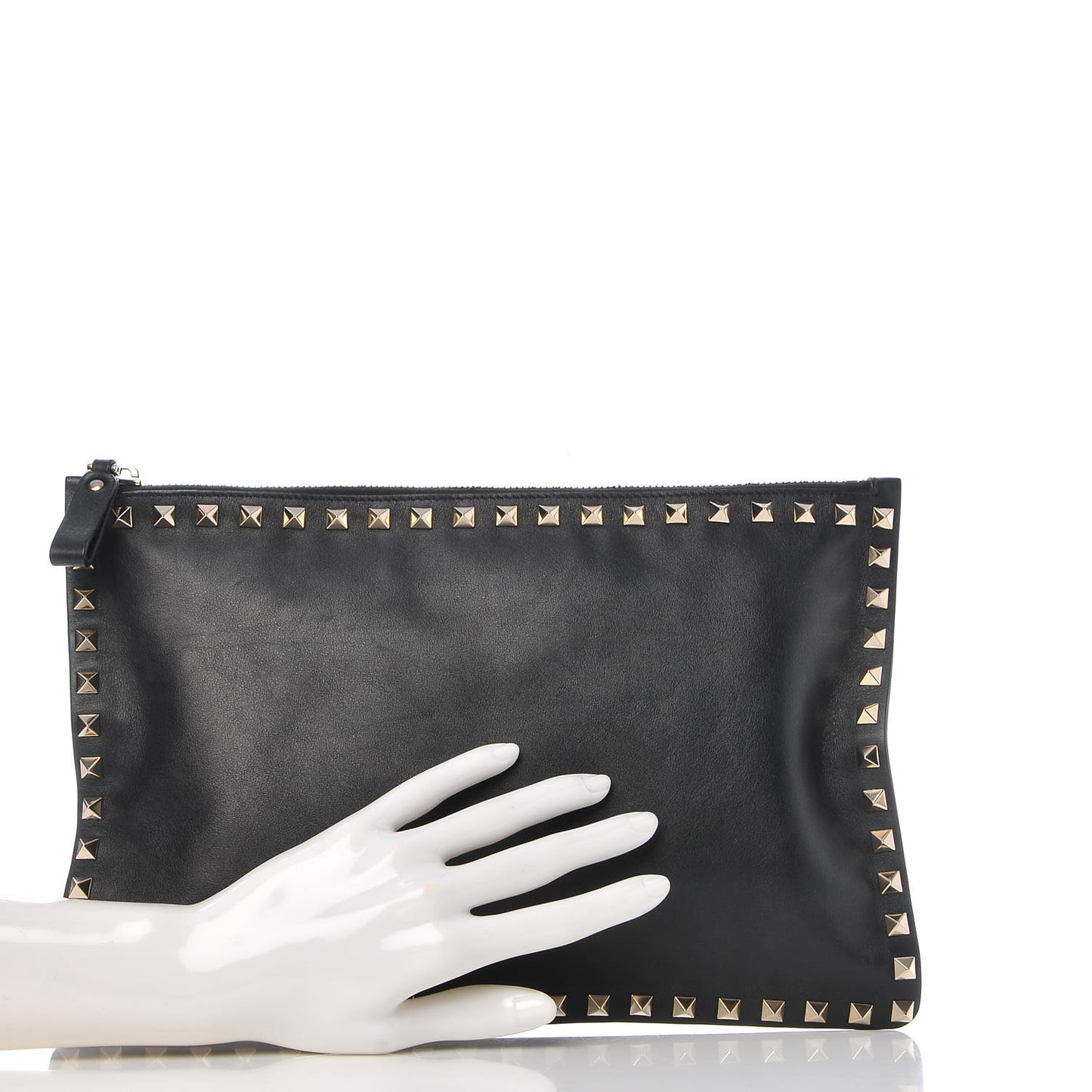 Vitello Large Rockstud Zip Pouch Black