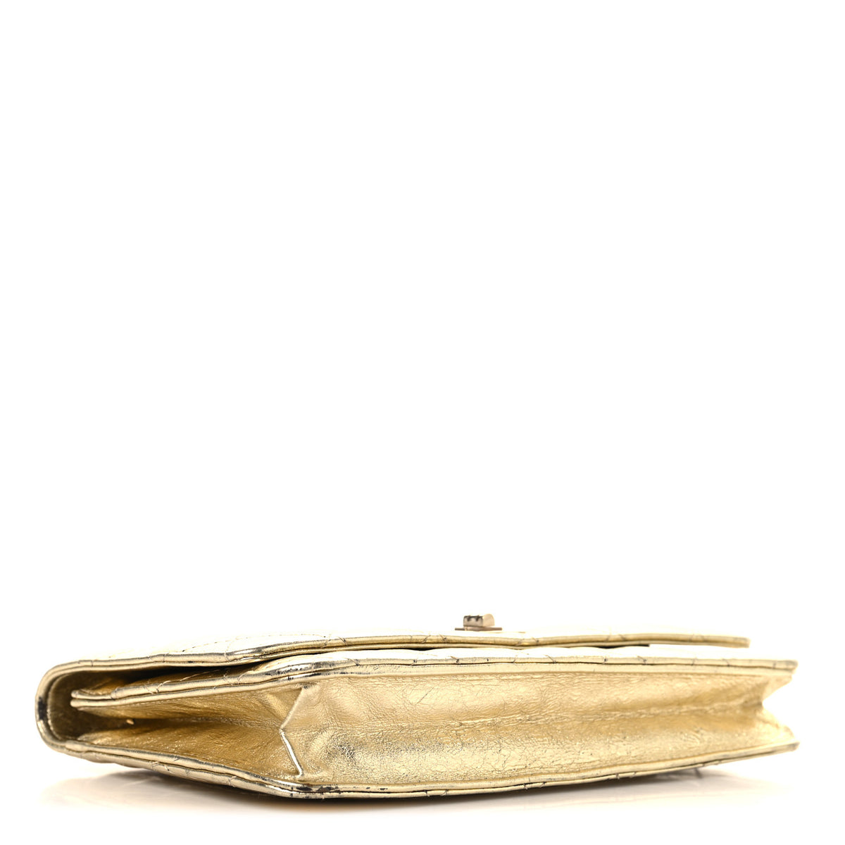 Metallic Aged Calfskin Quilted Reissue Wallet On Chain WOC Gold