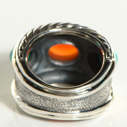 David Yurman Sterling Silver 14K Yellow Gold Turquoise Carnelian Renaissance Ring 6 3 of 5