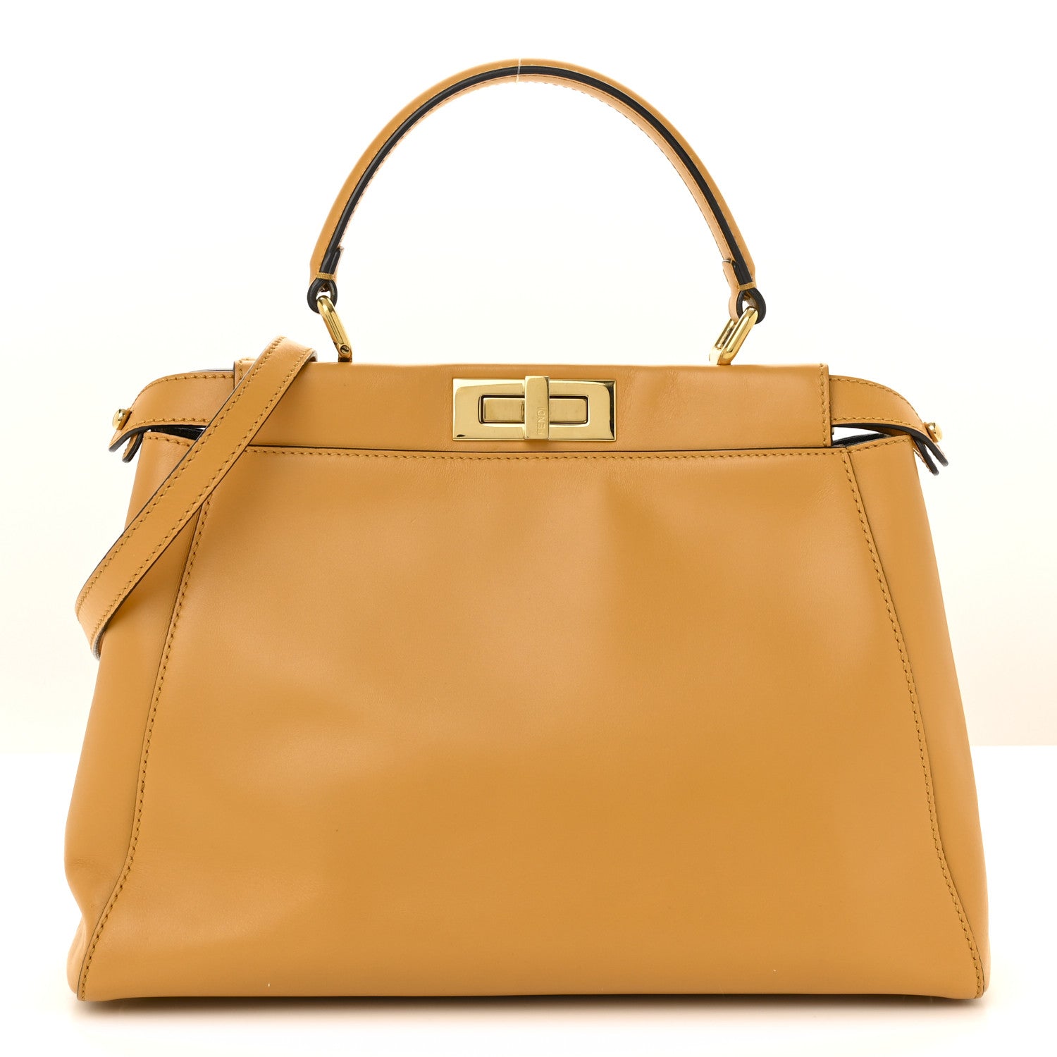 Fendi Vitello Morgan Fabric Jacquard Pequin Medium Peekaboo Iconic Satchel Giallo Syrup Tobacco Black 1 of 11