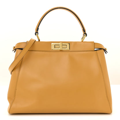 Fendi Vitello Morgan Fabric Jacquard Pequin Medium Peekaboo Iconic Satchel Giallo Syrup Tobacco Black 1 of 11