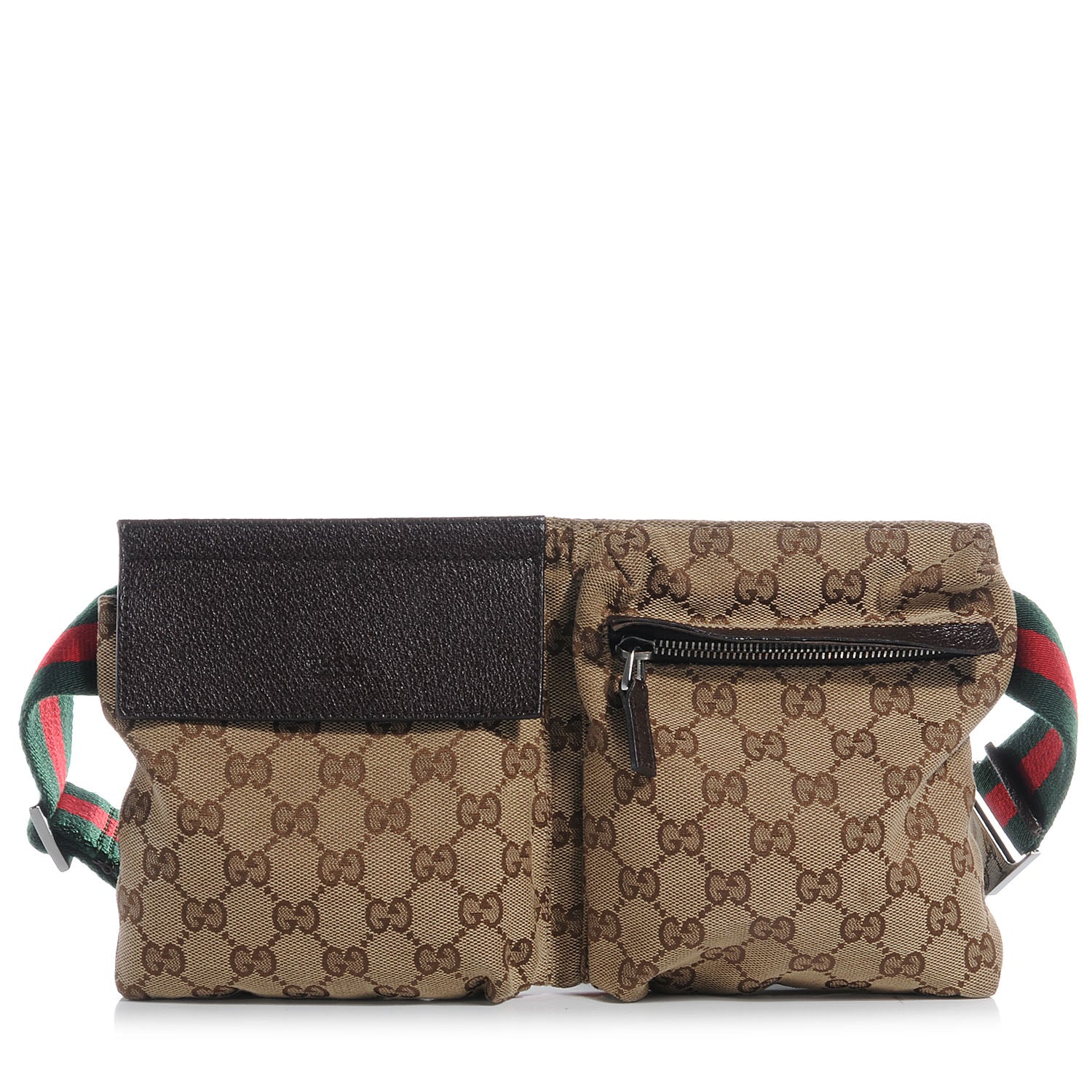Gucci GG Monogram Web Double Pocket Belt Bag Ebony 1 of 9
