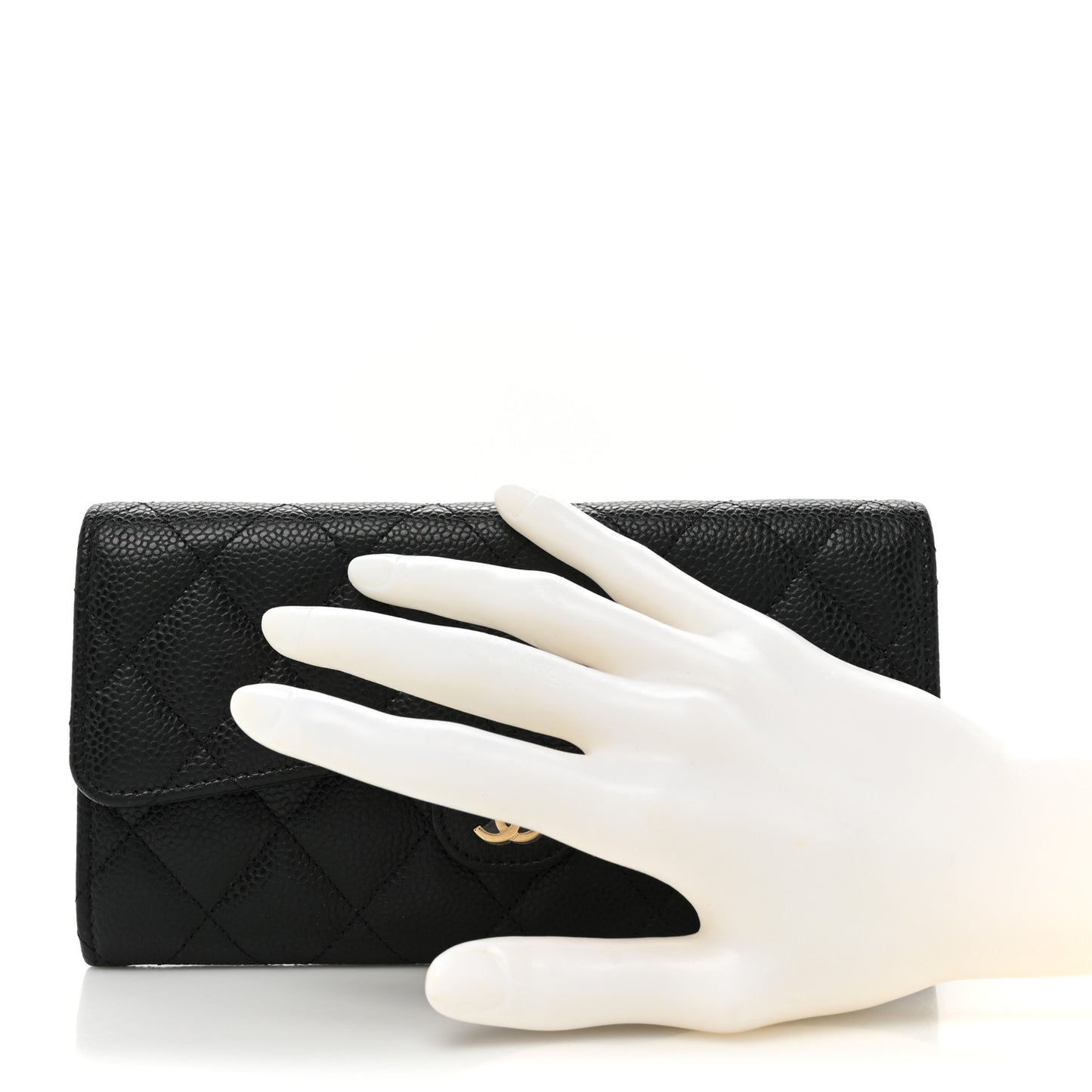 Caviar Quilted Large Flap Wallet Black