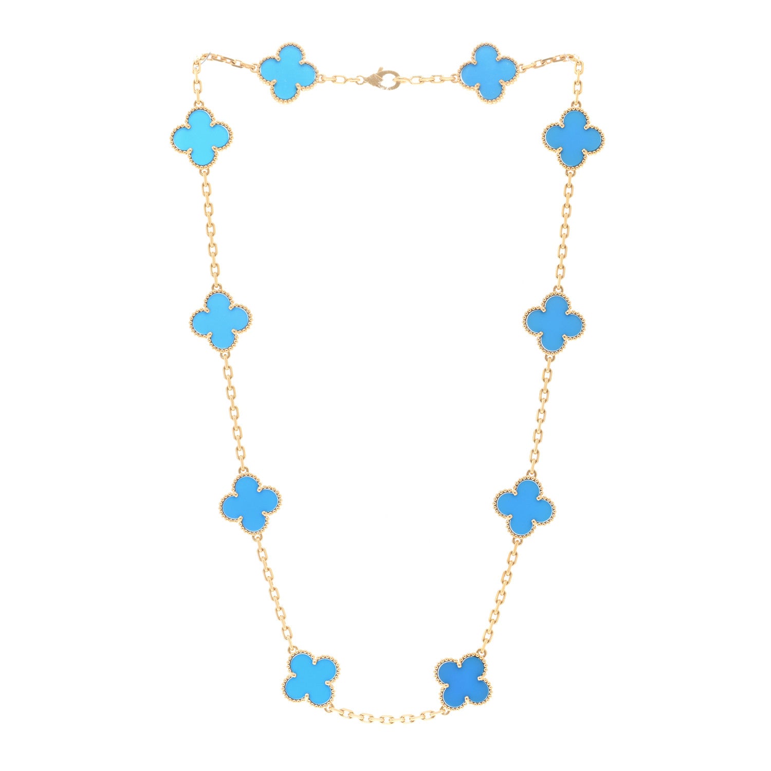 Van Cleef & Arpels 18K Yellow Gold Blue Agate 10 Motifs Vintage Alhambra Necklace 3 of 6