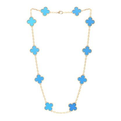 Van Cleef & Arpels 18K Yellow Gold Blue Agate 10 Motifs Vintage Alhambra Necklace 3 of 6