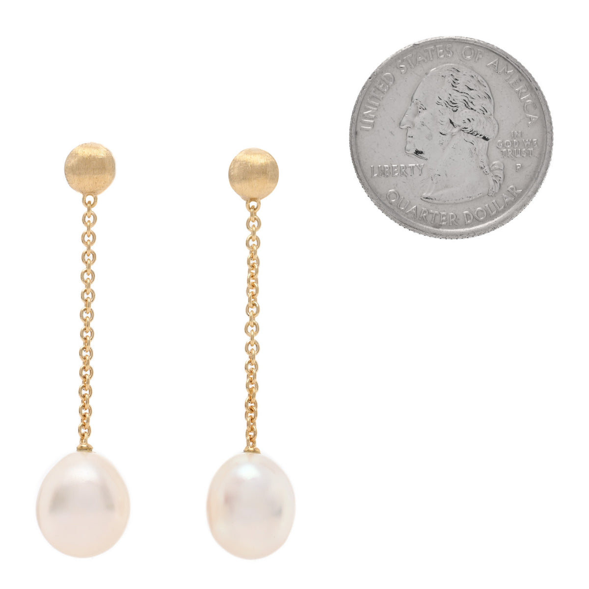 18K Yellow Gold Cultured Pearl Drop Earrings