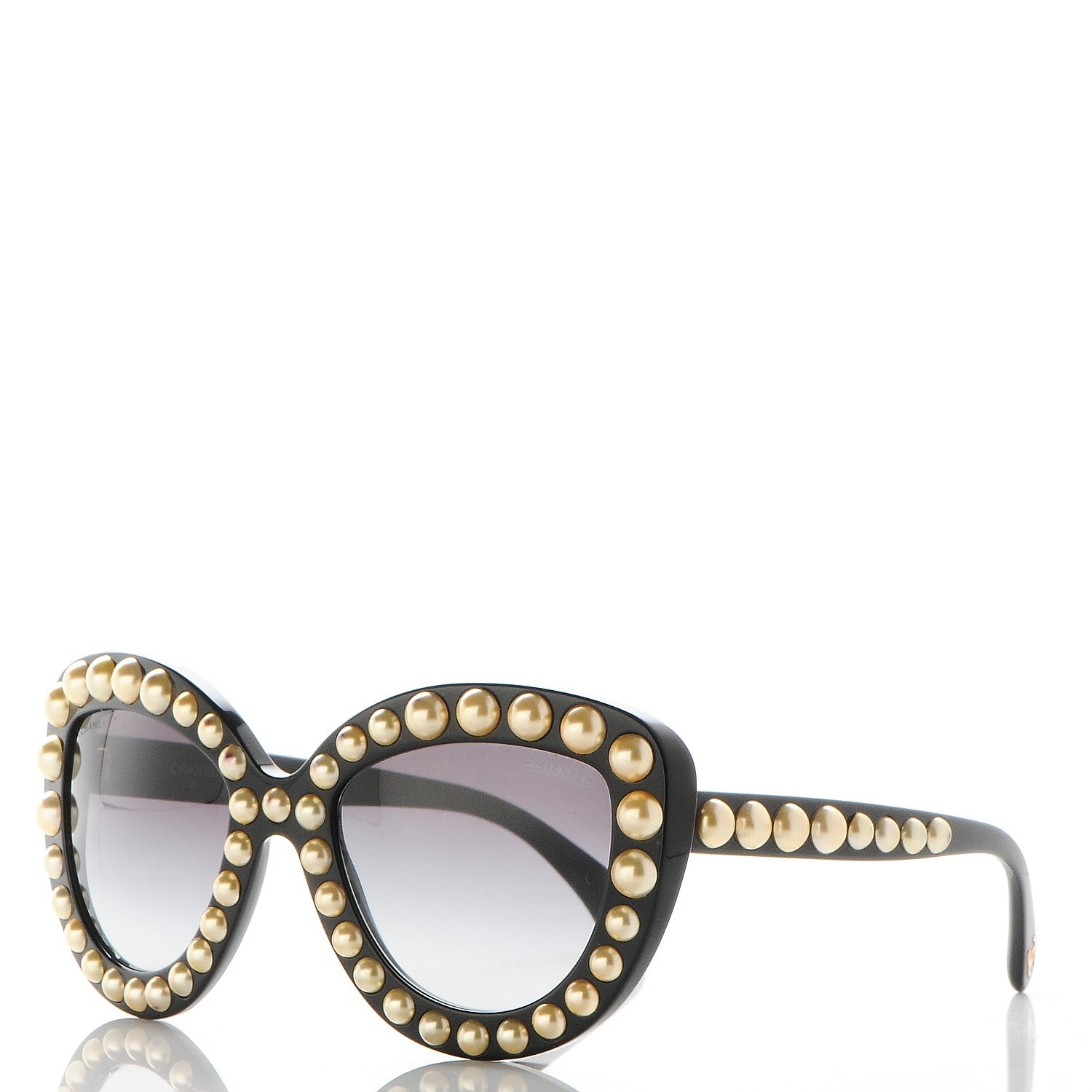 Chanel Pearl Cat Eye Sunglasses Gold Black 1 of 8
