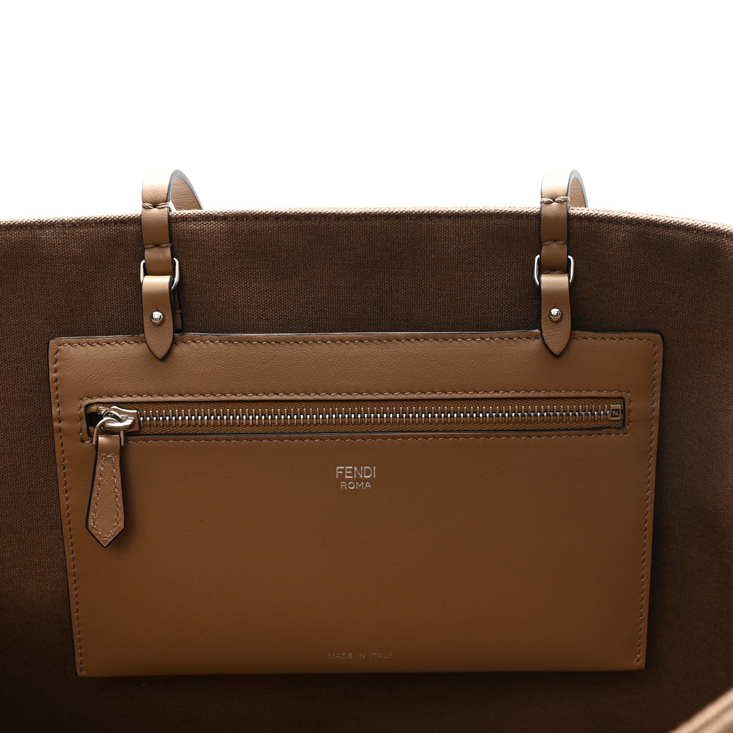 Velluto Jacquard Vitello Grace FF Large Reversible Shopping Tote Cappuccino Sand
