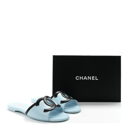 Chanel Lambskin CC Cutout Mules 41 Blue Black 10 of 10