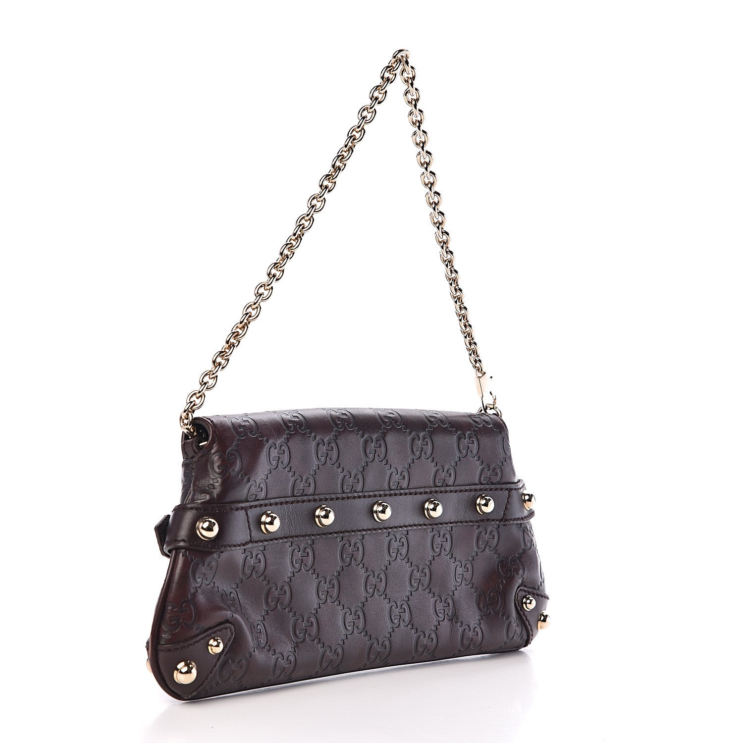 Gucci Guccissima Small Horsebit Chain Clutch Chocolate 2 of 12