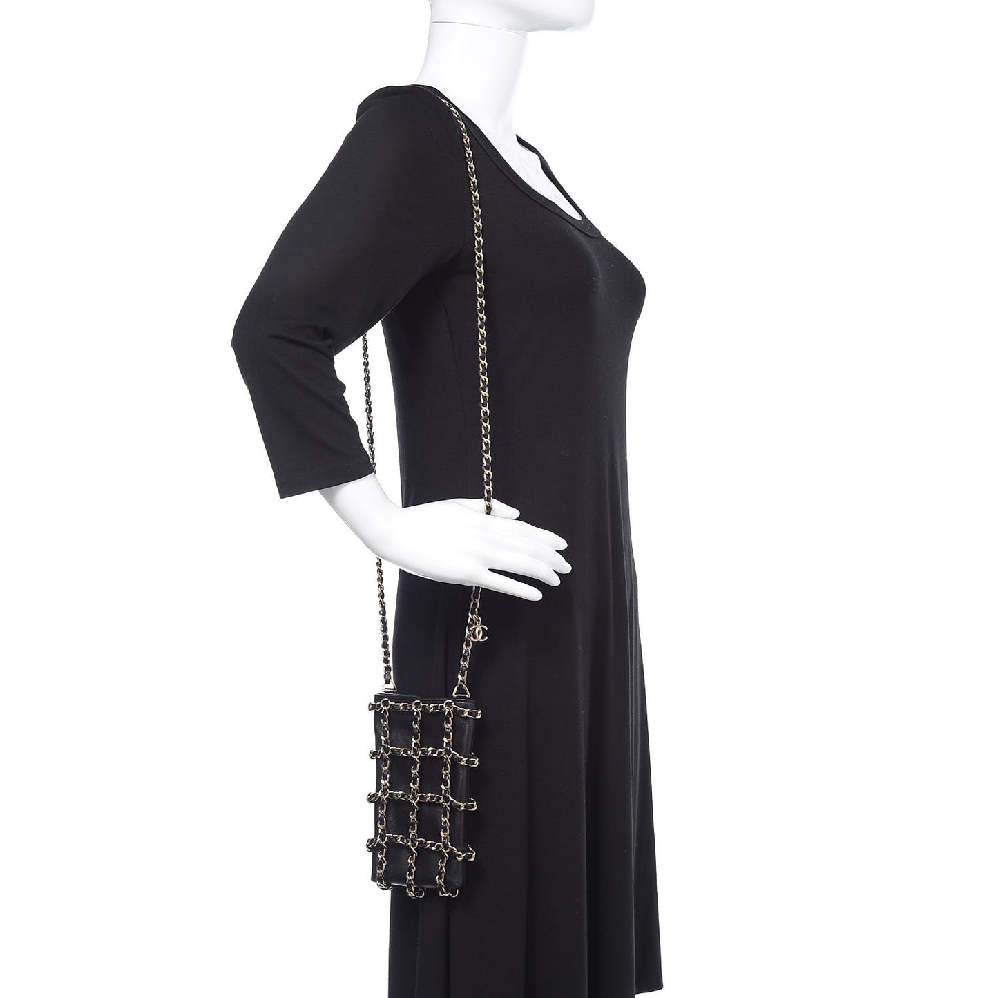 Lambskin Tech Me Out Clutch With Chain Black