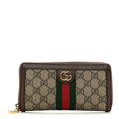 Gucci GG Supreme Monogram Web Ophidia Zip Around Wallet Brown 1 of 8