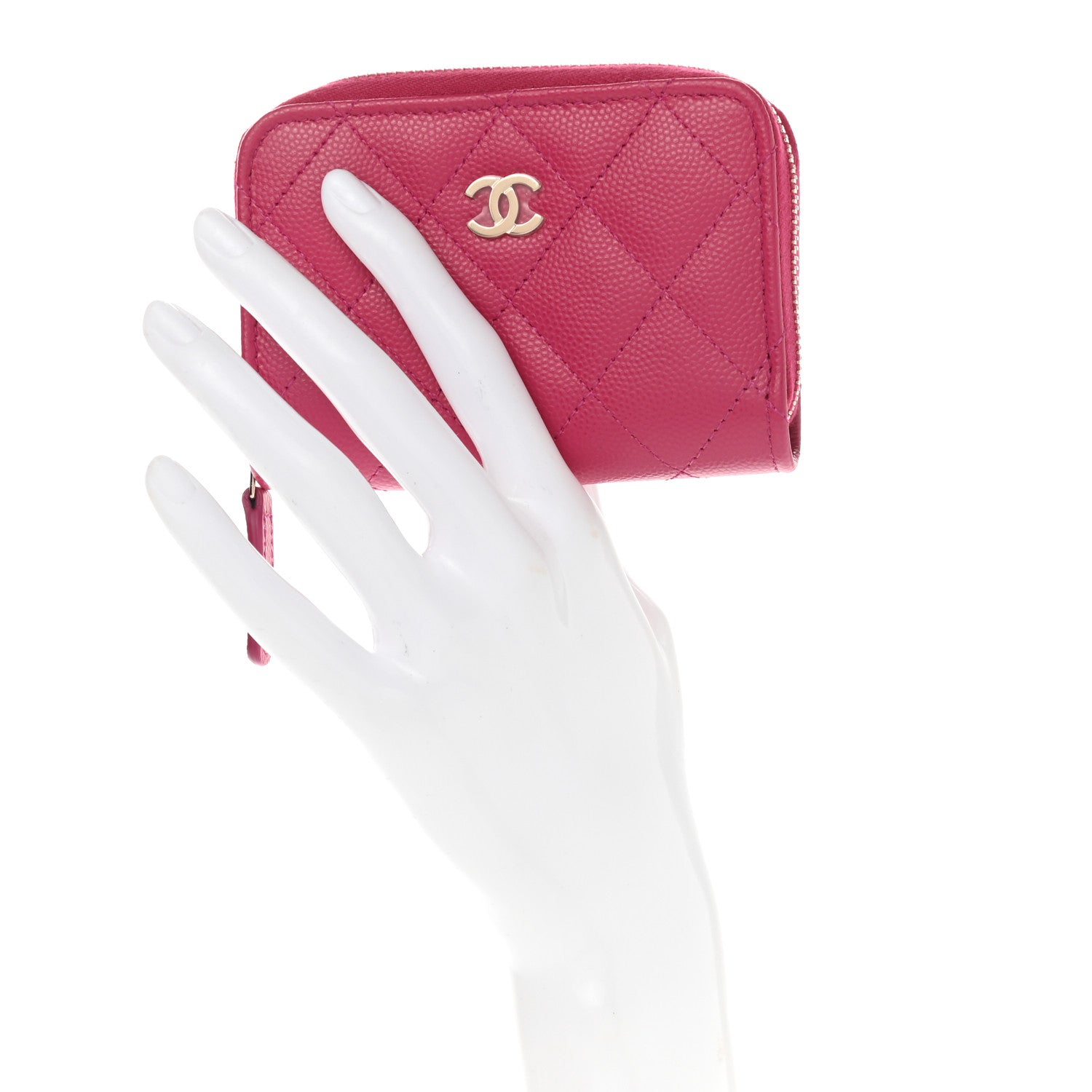 Chanel Caviar Quilted Zip Coin Purse Fuchsia 2 of 8