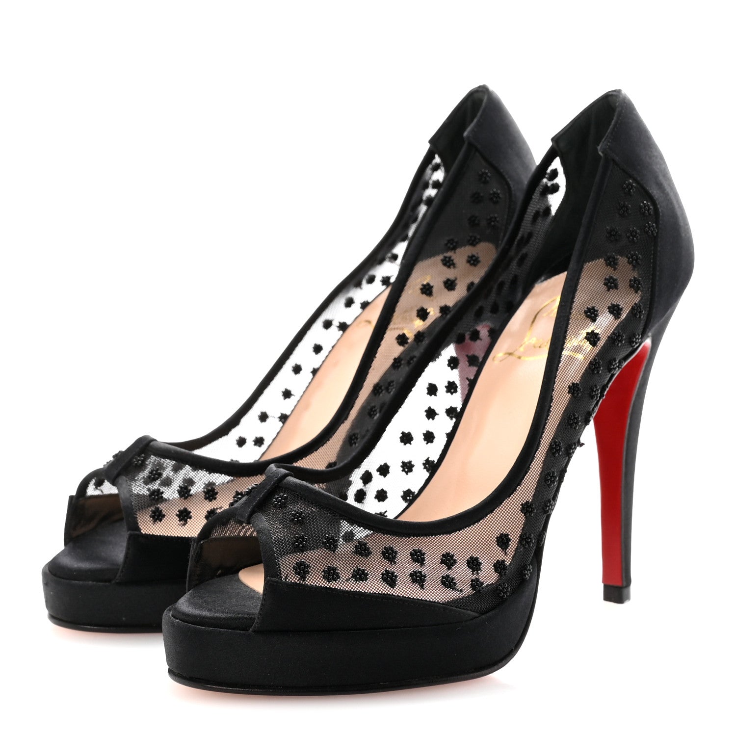 Christian Louboutin Satin Mesh Beaded Pumps 35.5 Black 1830395