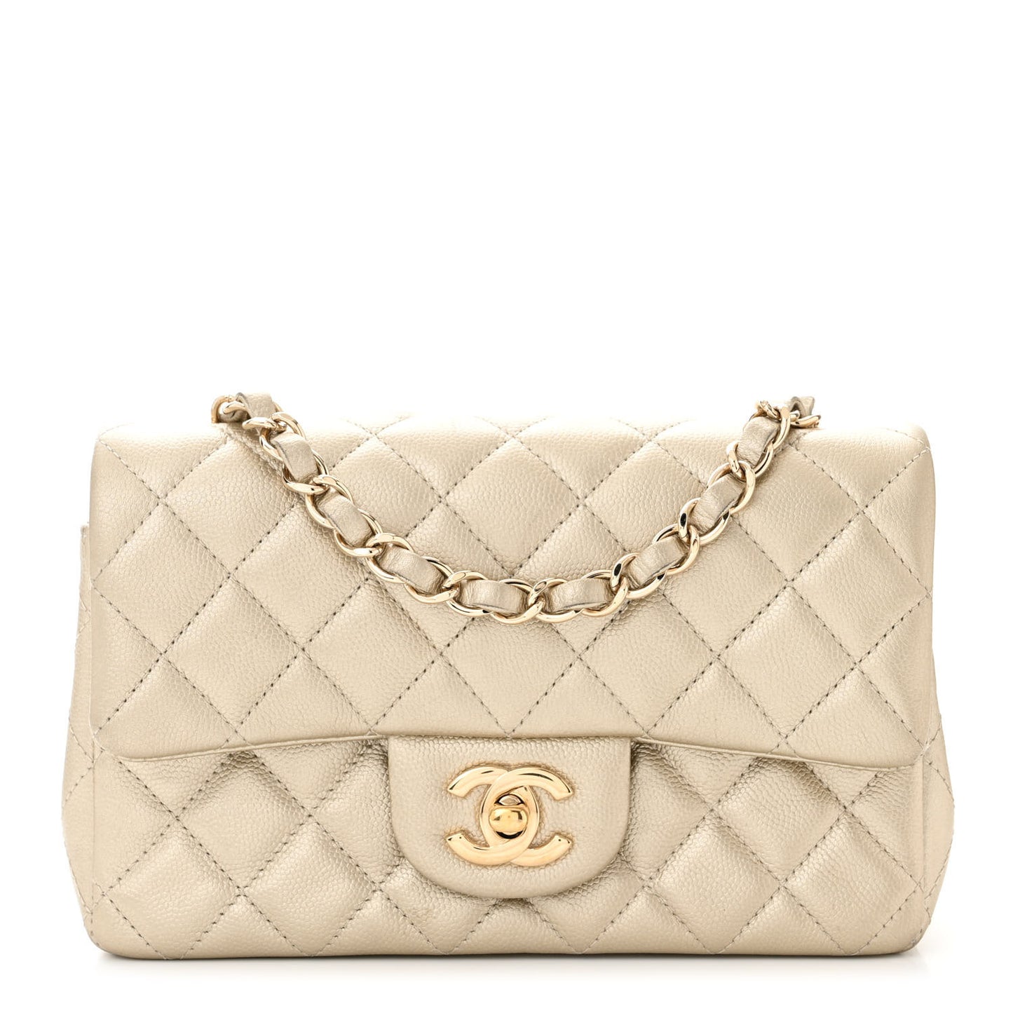 Metallic Caviar Quilted Mini Rectangular Flap Gold