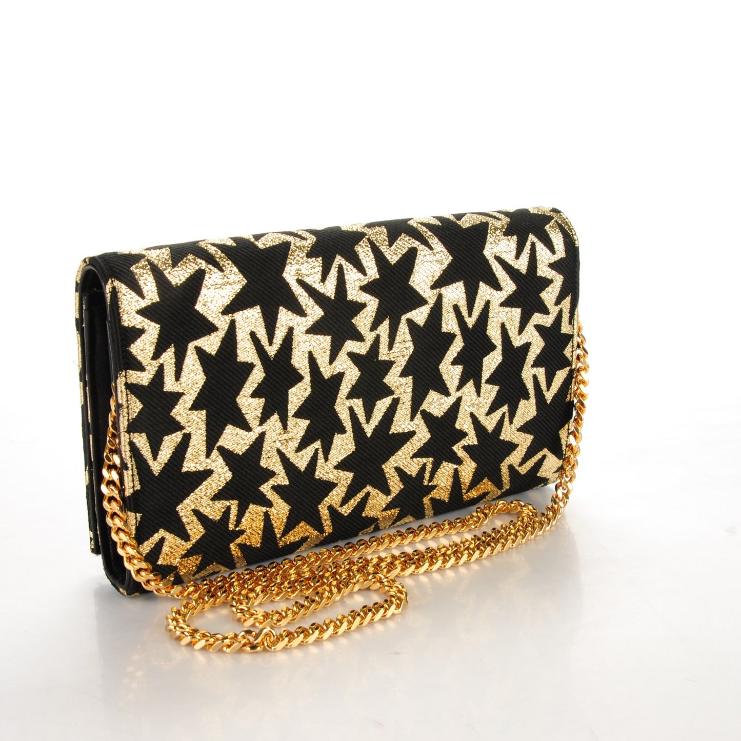 Canvas Star Print Monogram Chain Wallet Gold Black