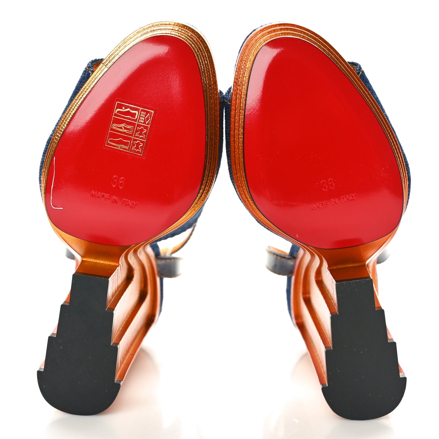 Denim Calfskin Mira Colunata 120 Sandals 36 Lin Brandy Gold