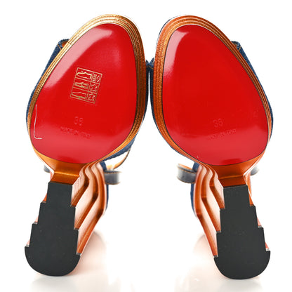 Christian Louboutin Denim Calfskin Mira Colunata 120 Sandals 36 Lin Brandy Gold 6 of 9