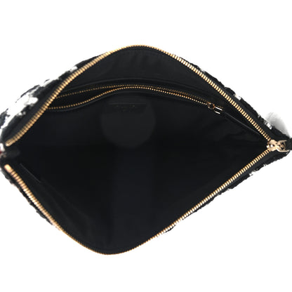 Chanel Tweed Quilted Medium Cosmetic Pouch Black Ecru White 5 of 8