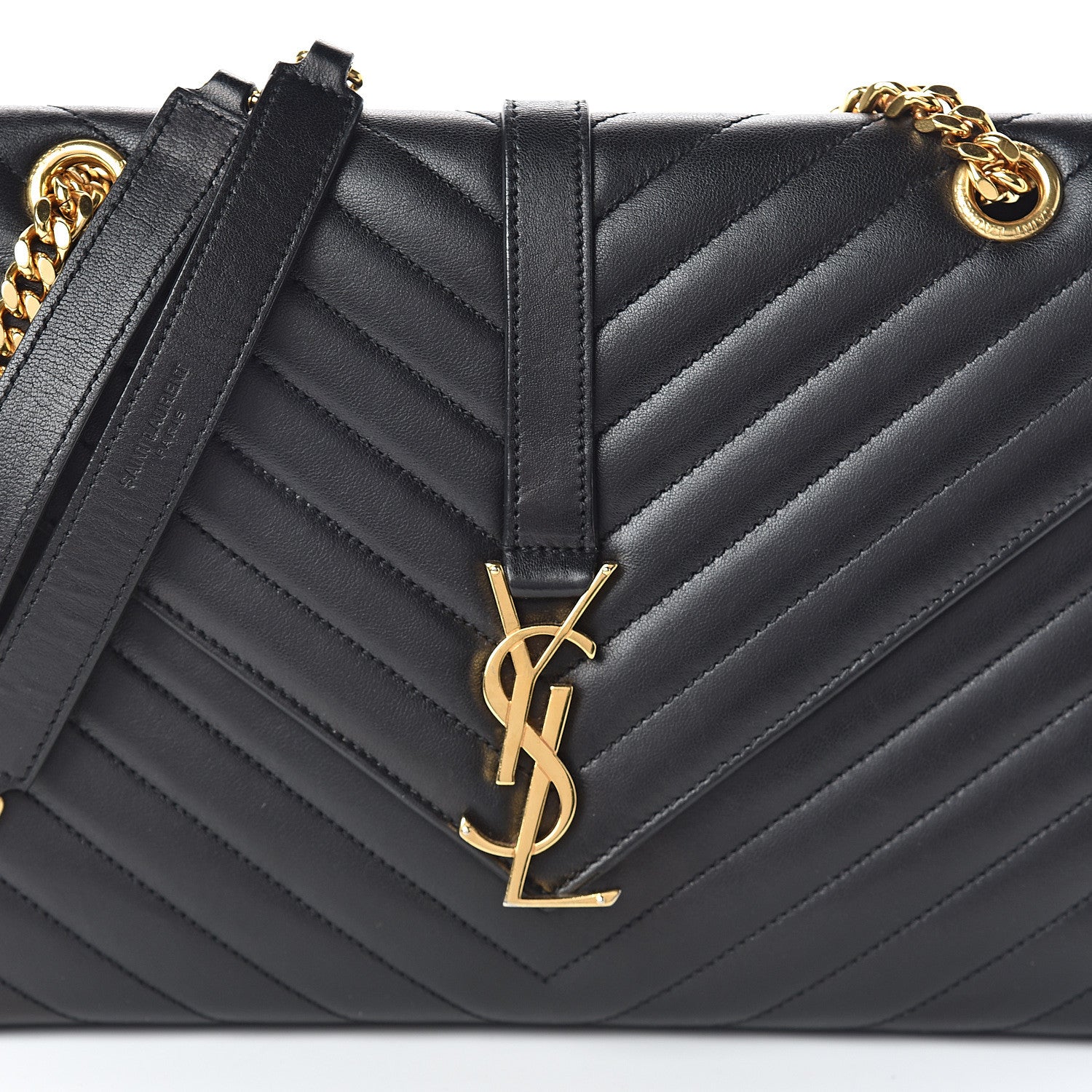 Saint Laurent Lambskin Matelasse Chevron Medium Monogram Satchel Black 6 of 8