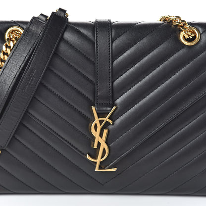 Saint Laurent Lambskin Matelasse Chevron Medium Monogram Satchel Black 6 of 8
