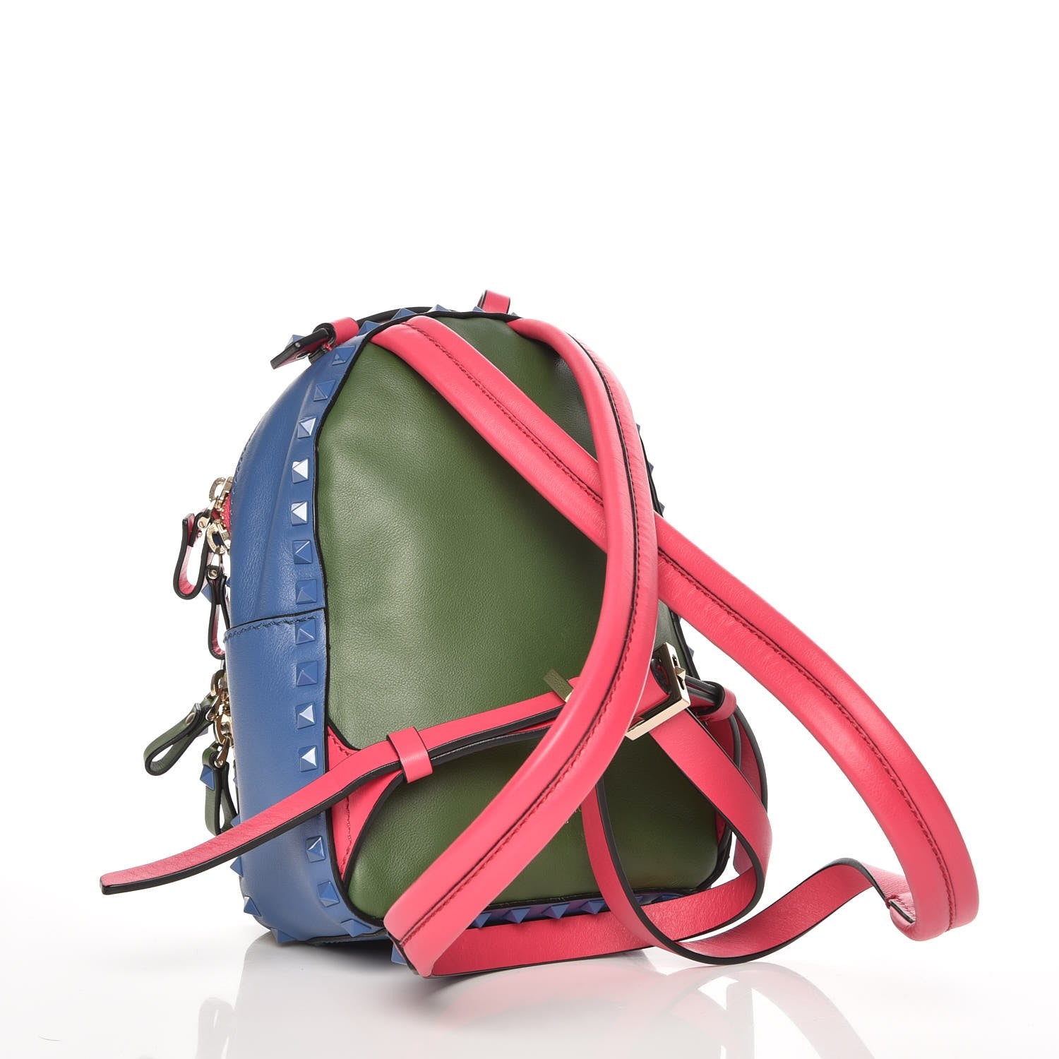 Valentino Garavani Calfskin Colorblock Mini Rockstud Backpack Skin Sorbet Indaco Green Deep Fuxia 3 of 8