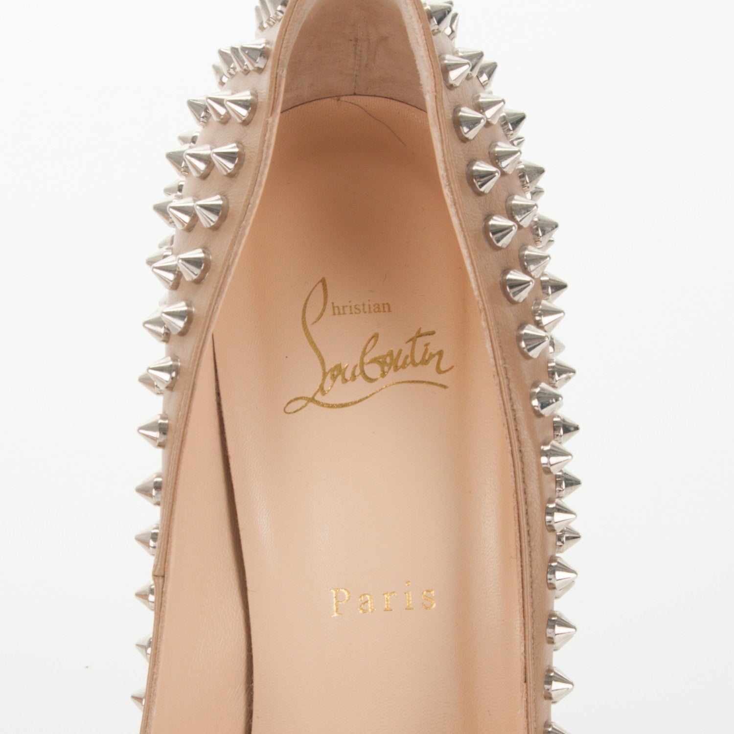 Christian Louboutin Nappa Bianca Spikes 140 Pumps 40 Nude Silver 7 of 7