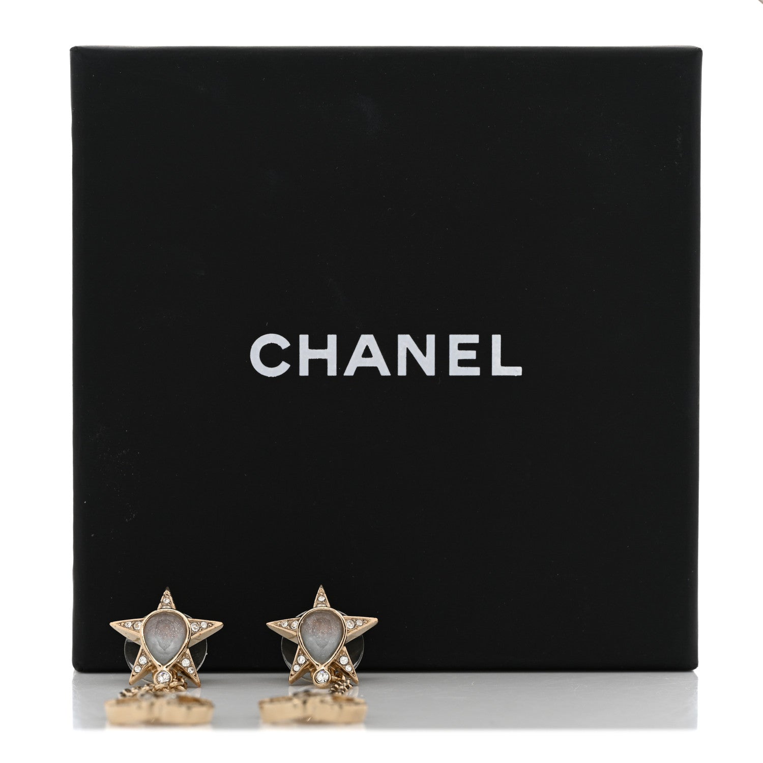 Chanel Crystal Star CC Pendant Earrings Gold Blue Pink 5 of 5