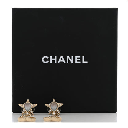 Chanel Crystal Star CC Pendant Earrings Gold Blue Pink 5 of 5