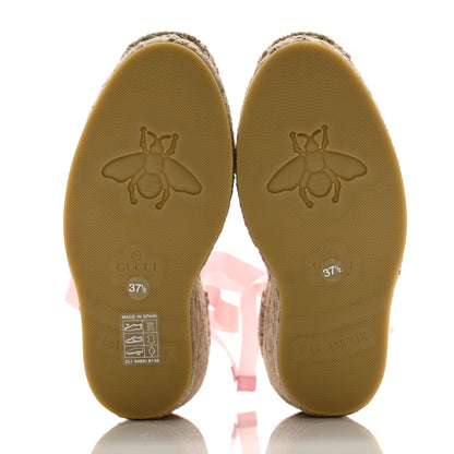 Gucci Canvas Grossgrain Embroidered Judit Ankle Wrap Platform 35/120mm Espadrille Wedges 37.5 White Shell 6 of 8