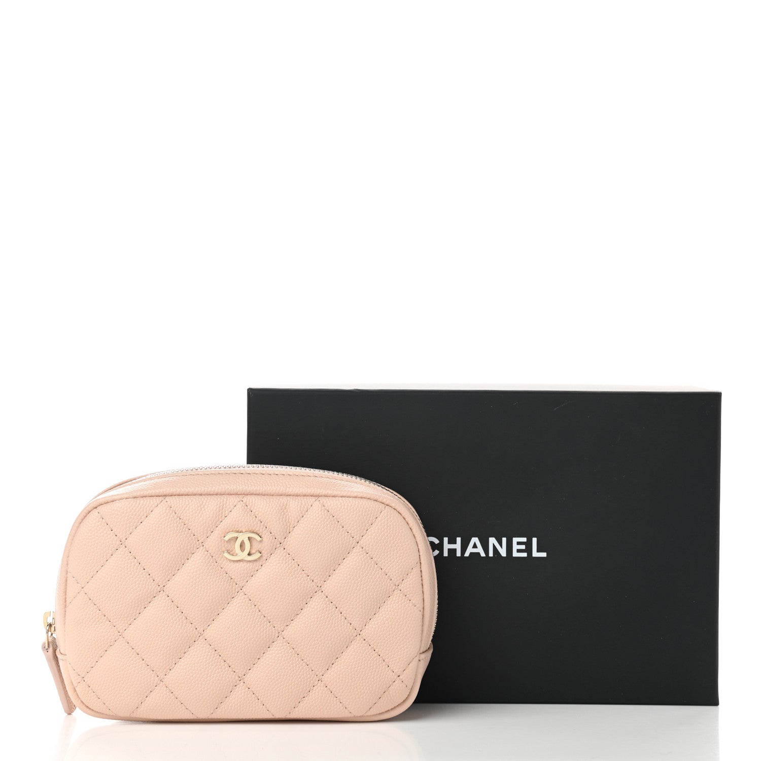 Chanel Caviar Quilted Small Curvy Pouch Cosmetic Case Light Beige 8 of 8