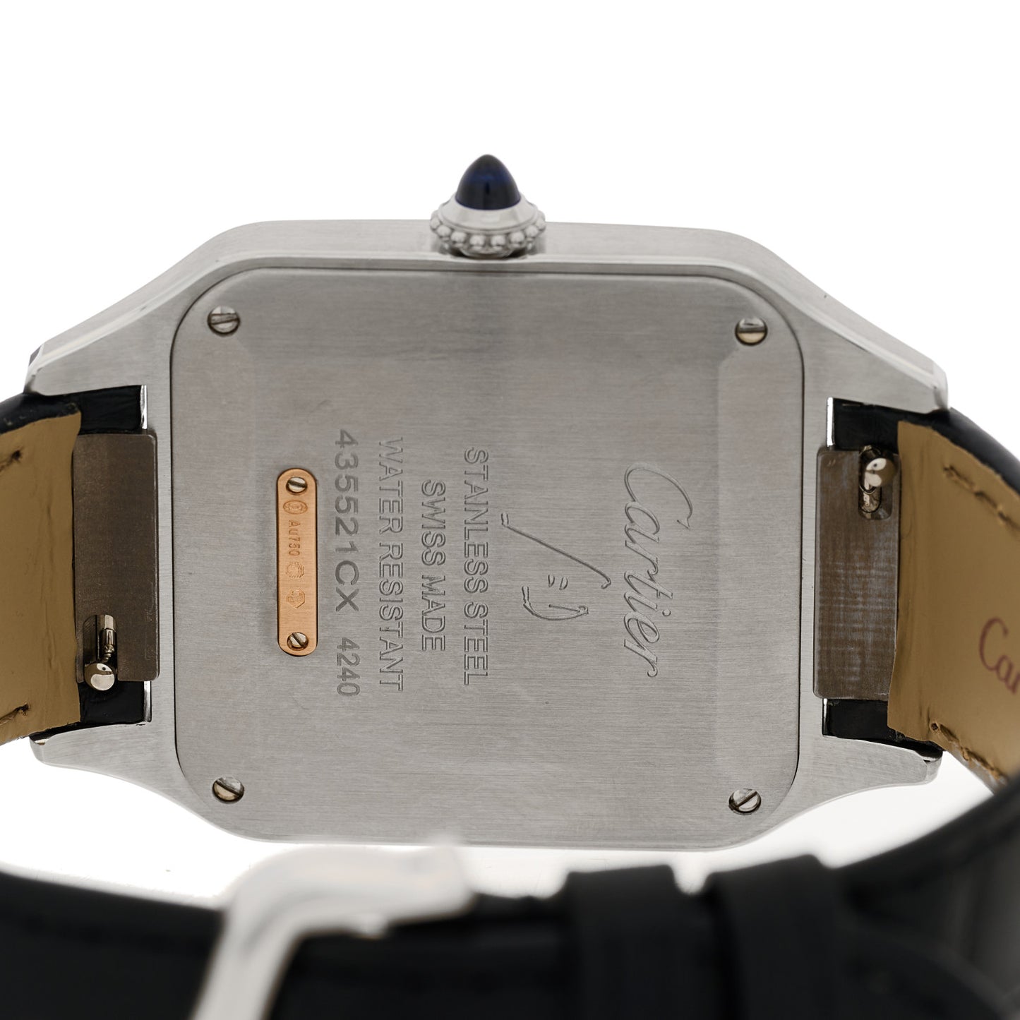 Stainless Steel 18K Pink Gold Alligator 31.4mm Santos Dumont Quartz Watch