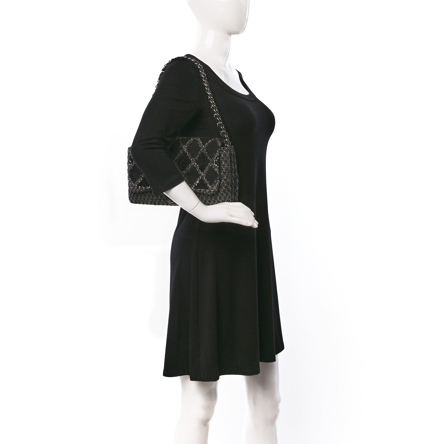 Chanel Sequin Tweed Icons Large Accordion 3 Flap Black 2 of 12
