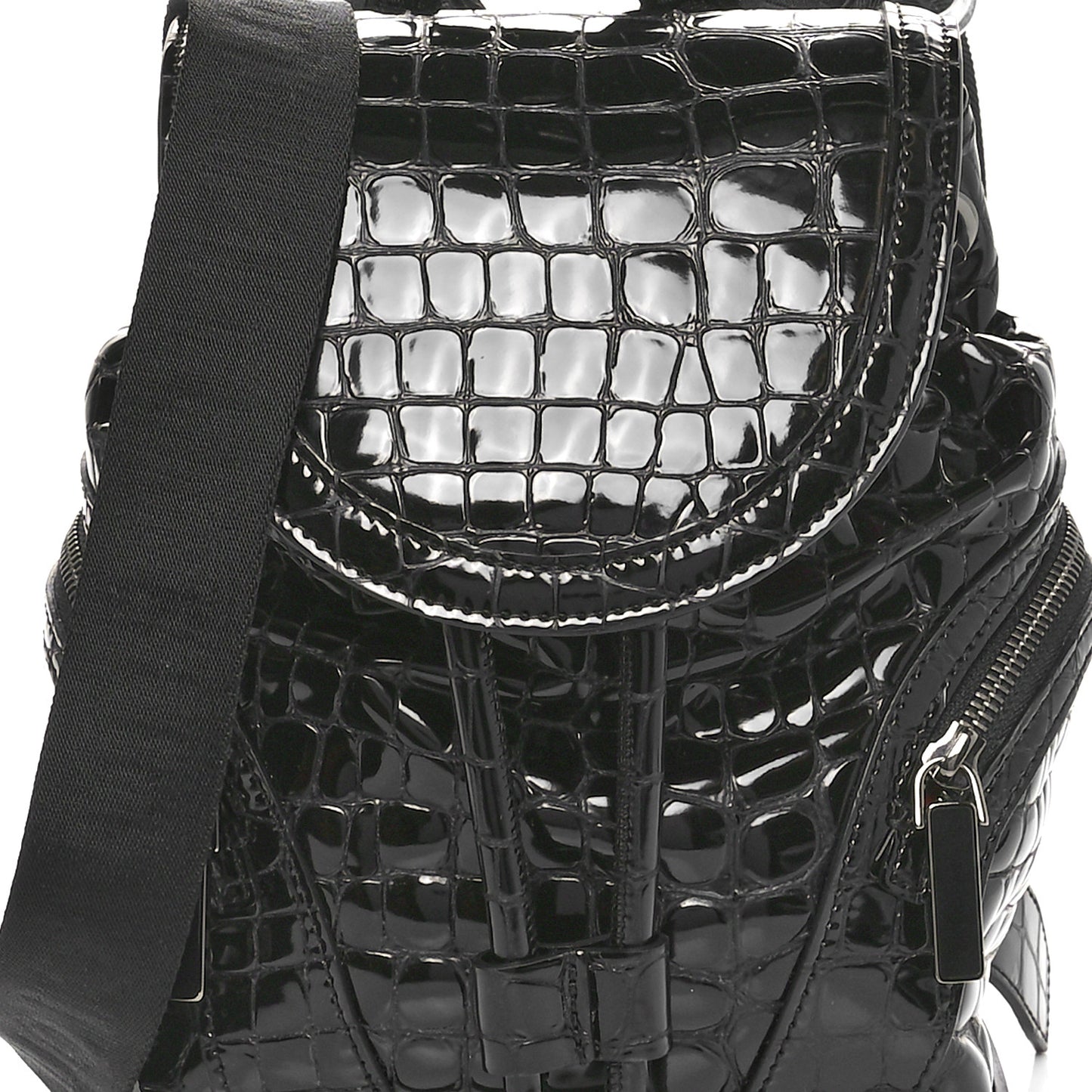 Calfskin Alligator Embossed Small Explorafunk Backpack Black