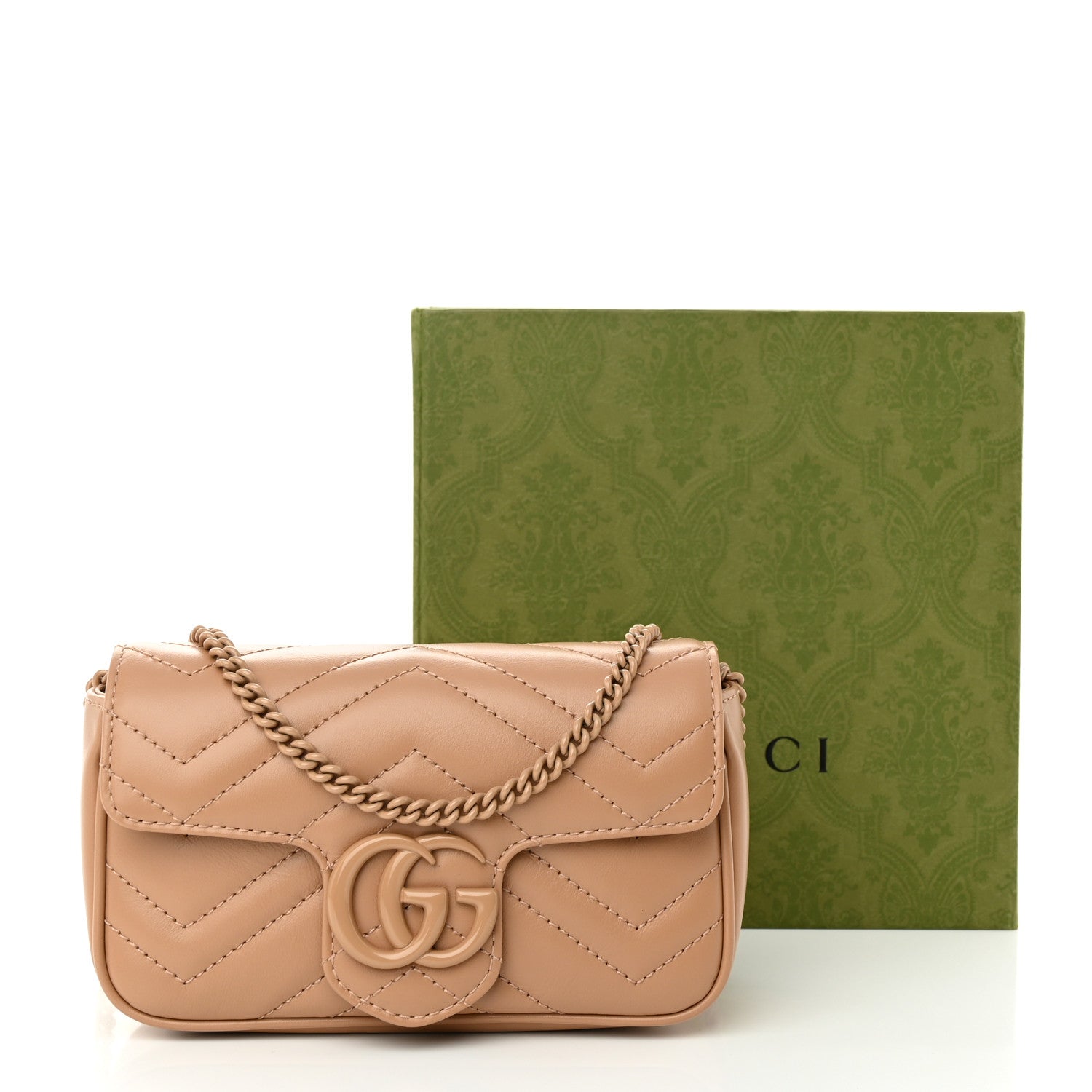 Gucci Calfskin Matelasse Monochrome Super Mini GG Marmont Shoulder Bag Camelia 10 of 10