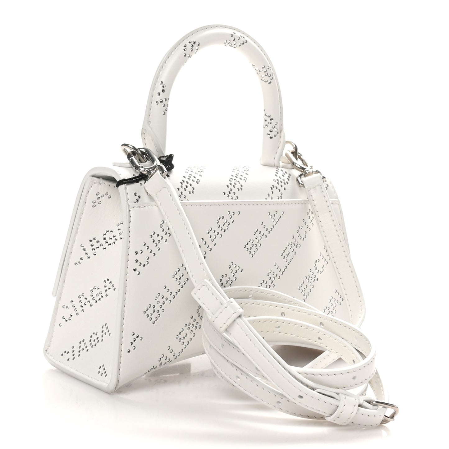 Smooth Calfskin Crystal Diagonal Allover Logo Hourglass Top Handle Bag XS Optic White