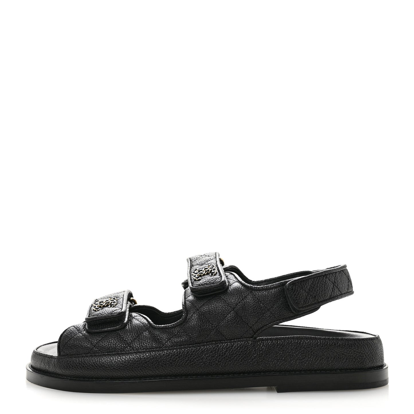 Grained Calfskin Velcro Dad Sandals 39 Black