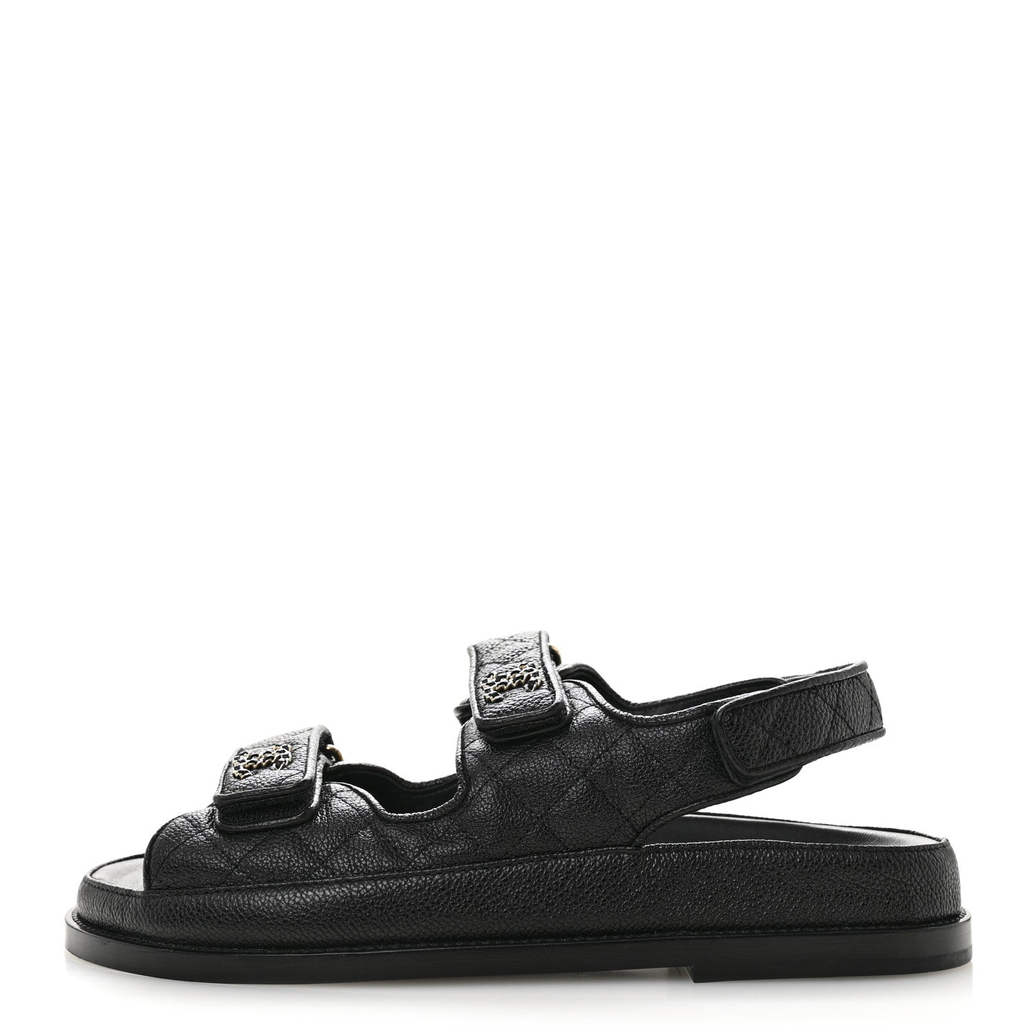 Chanel Grained Calfskin Velcro Dad Sandals 39 Black 1 of 10
